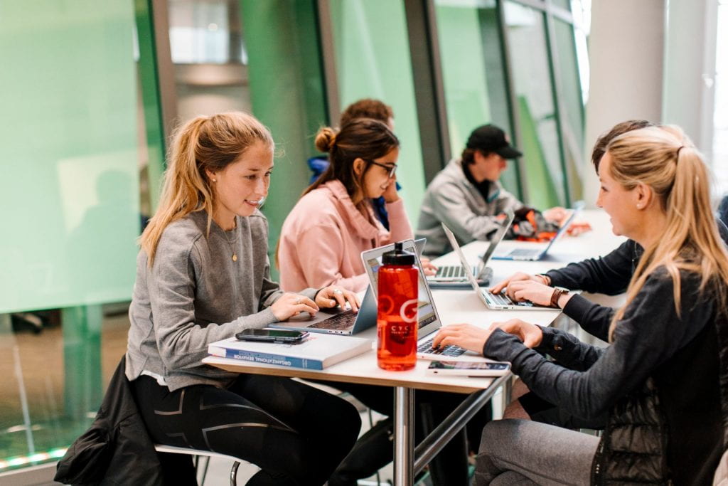 Students working at their laptops