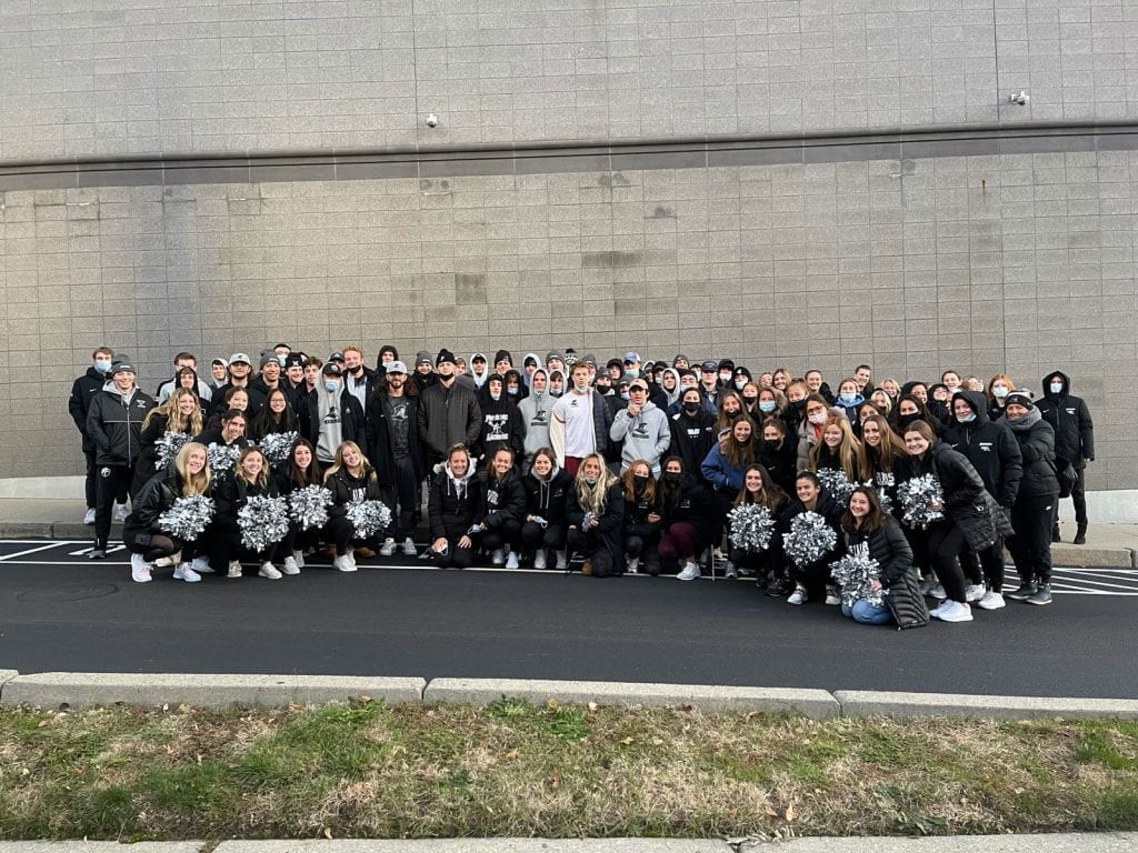 Over 85 Friar Student-Athletes outside of the Times2 Academy in Providence.
