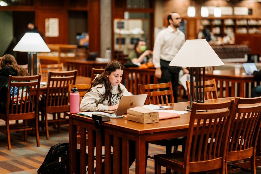 Phillips Memorial Library, studying, students, group, engaged learning, laptops